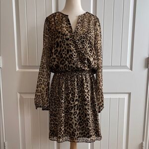White House Black Market Animal Print Long Sleeve Dress